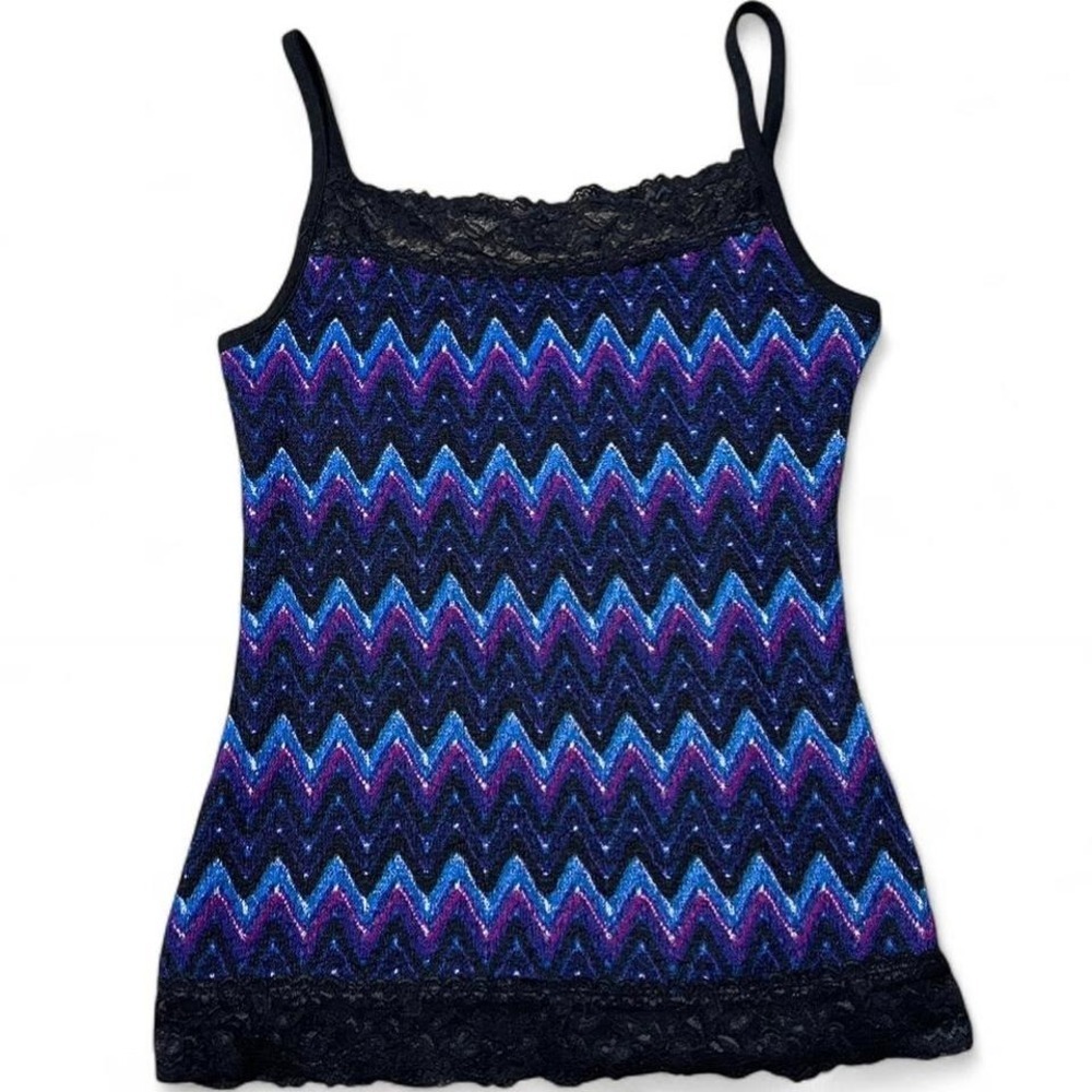 blue & purple tank top with lace trim-size small